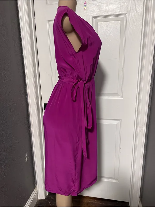 Diane Von Furstenberg Fuchsia Wrap 100% silk Midi Dress size 6 DVF FLAWED - Image 4