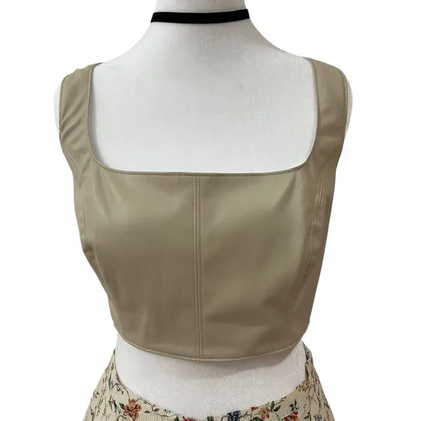 Source Unknown Lavender Brown tan faux leather corset top - Image 2