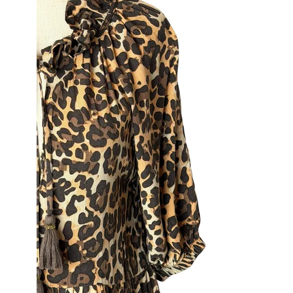 Especia Palmar Leopard Dress Women Small Brown Tassel Tiered Mini Animal‎ Anthro - Image 6