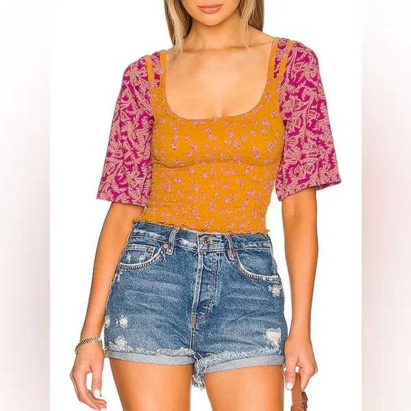 Free People Marigold Tee in Golden Combo Size Small - Image 3