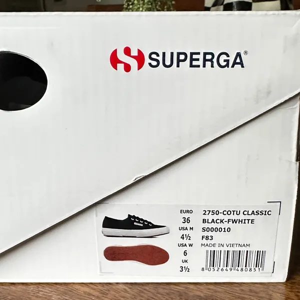 NIB Superga Black Cotu Classic Sneakers with White Accents - Image 8
