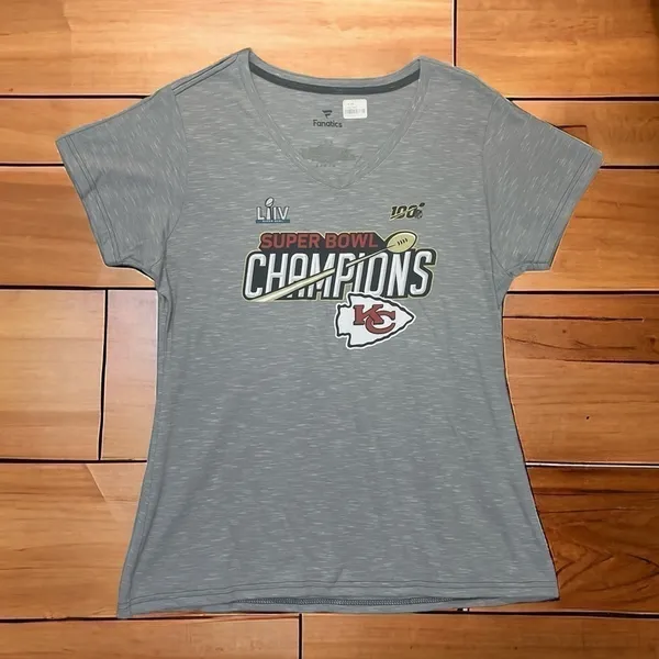 Kansas City Chiefs Super Bowl 54 LIV Champions Fanatics Women’s V-Neck Tee NWT L - Image 2