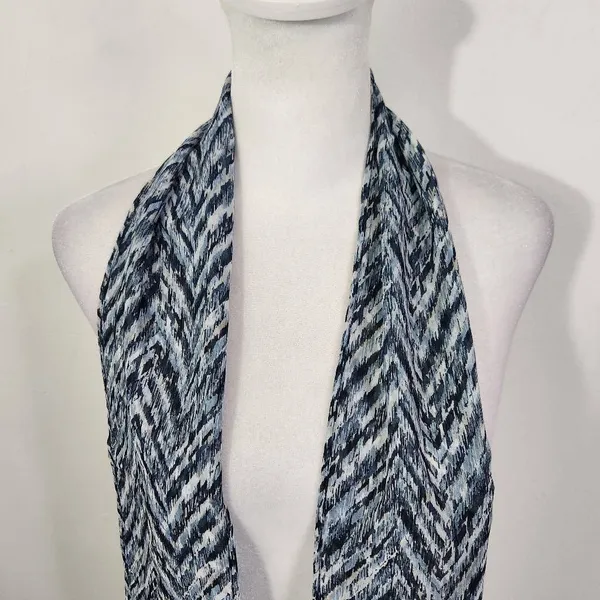 Blue Chevron Print Scarf One Size Blue Chevron Scarf - Image 3