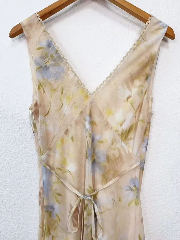 Arose Studio Shiloh Crinkled Chiffon V Neck Bias Cut Midi Dress Yellow $198 OS - Image 7