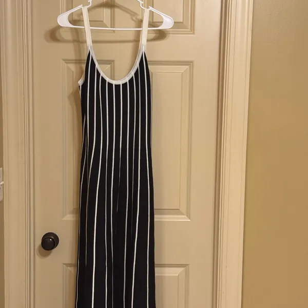 Evenuel Black & White Striped Midi Dress - Classic Sleeveless Style - Image 6