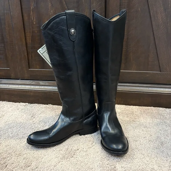 Frye Melissa Leather Knee High Riding Boots US Women's 5.5B Round Toe Logo - Image 6