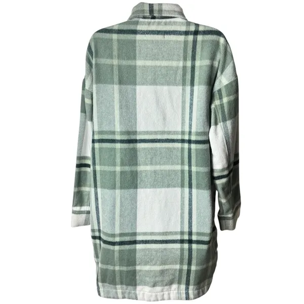 Banana Republic‎ Ivory Green Plaid Oversized Shacket Holiday Woolblend M - Image 5
