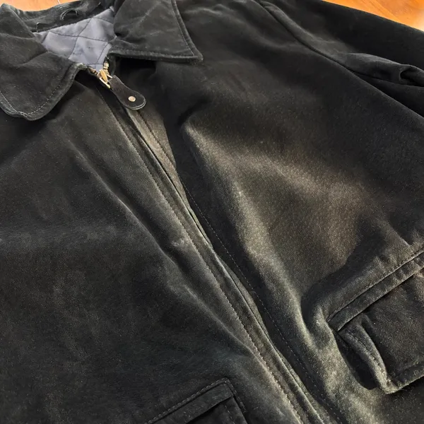 Vintage 90s Distressed Black Suede Leather Bomber Jacket Quilted Lining No Size - Image 10