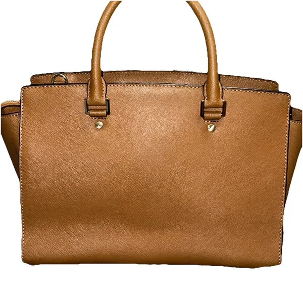 Michael Kors‎ Selma Large Satchel – Saffiano Leather Crossbody Strap Brown Acorn - Image 3