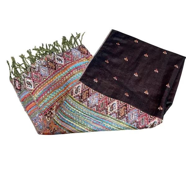 Vintage Cashmere Silk Scarf shawl‎ bohemian indie paisley wrap festival brown - Image 2