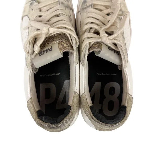 P448 Thea Platform Sneakers White Leather Metallic Heel Size 38/ US 7.5/8‎ - Image 3