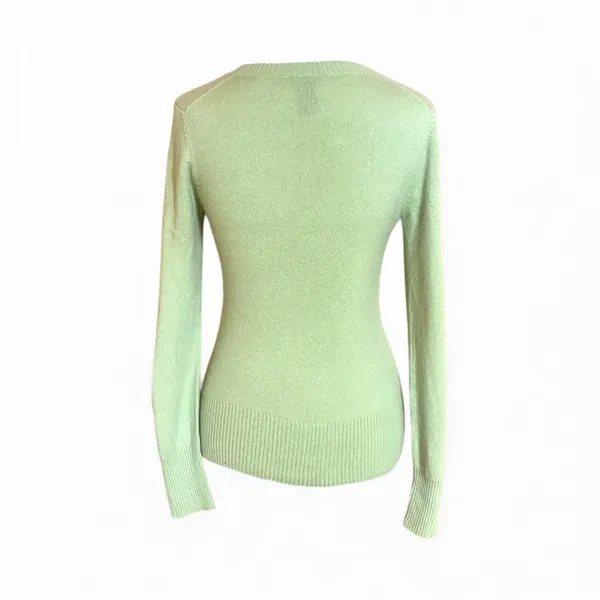 Theory Lime Neon Avocado Green Cashmere Vneck Sweater Sz M - Image 5