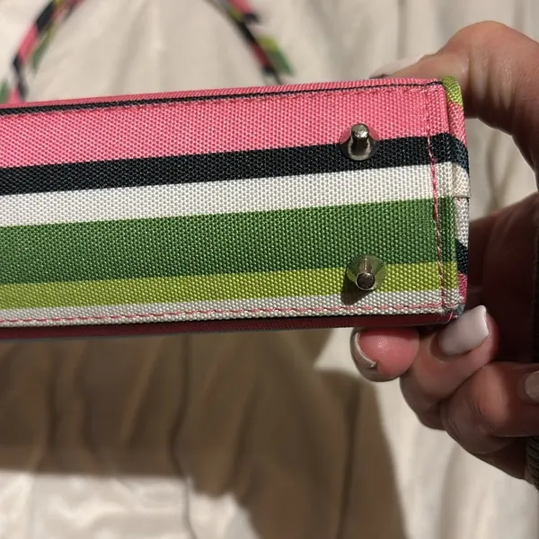 Source Unknown STRIPED MULTICOLORED SHOULDER BAG PINK GREEN BLUE CANVAS LIKE BAG THIN HANDLES - Image 3