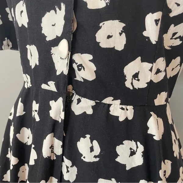 Vintage‎ Dress Floral Party Puffed Sleeves 1980s Flared Skirt Princess Seams - Image 12