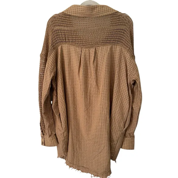 Oli & Hali Brown Check Oversized Frayed Mix Media Tunic Shirt Medium - Image 2