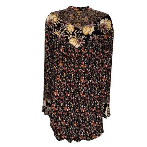 FREE‎ PEOPLE Wildflower Fields Mixed Floral Paisley Tunic Henley Blouse EUC M - Image 5