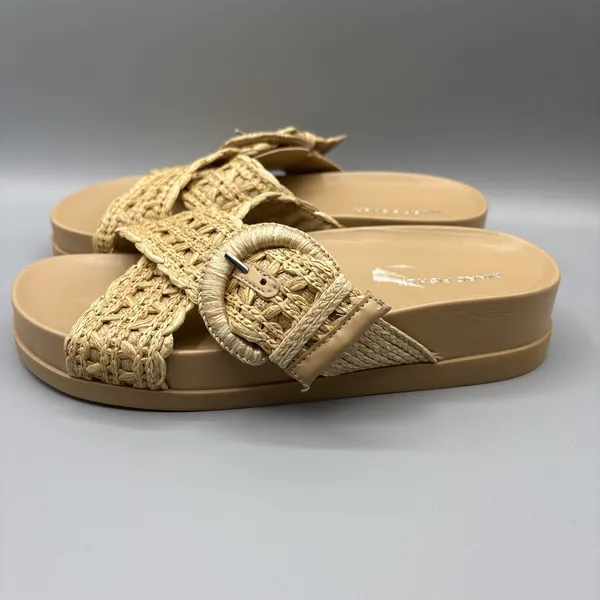 Marc Fisher Welti Slides Size 8.5 Mules Woven Raffia Buckle Boho Platform Sandal - Image 6