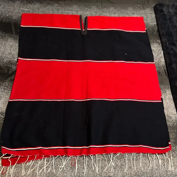 OSFA Houston Texans Striped Poncho- Red/Navy Fringe Gameday Serape - Image 2