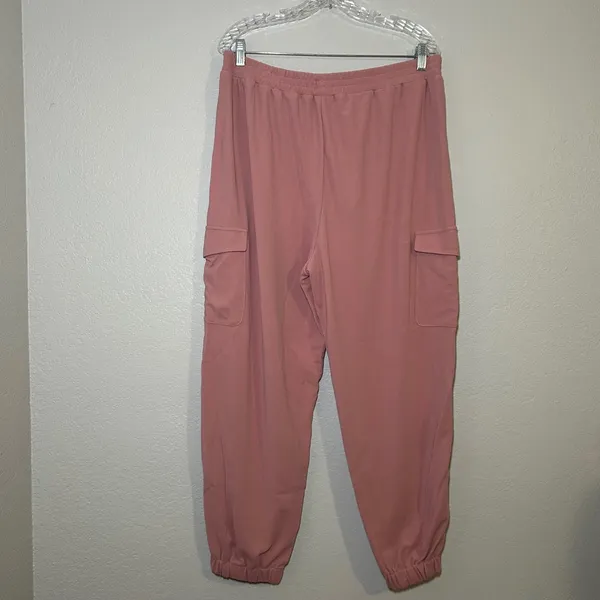 Halara High Waisted Cargo Joggers Pink Waffle Knit Elastic Waist Pants XL NEW - Image 5