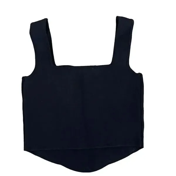 ZARA Knit Stretchy Cropped Cami Tank Top Black Bustier SZ S #1137 - Image 3