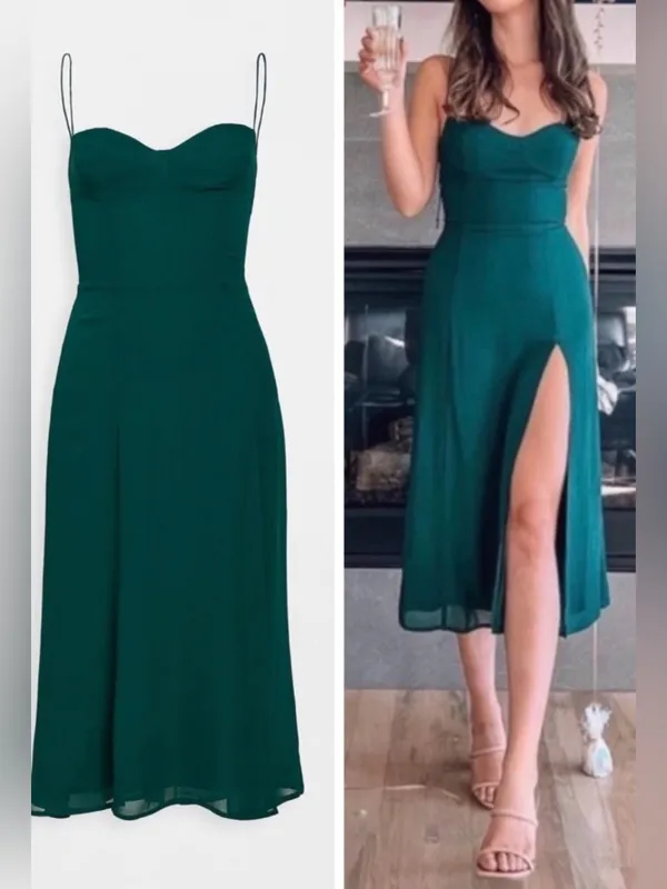 NEW Reformation Juliette emerald green midi Dress sz 10 - Image 2
