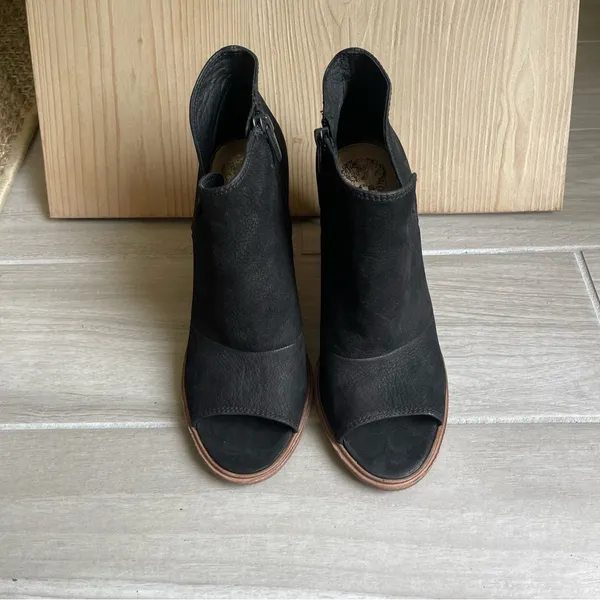 Black Leather Peep Toe Booties - Image 4
