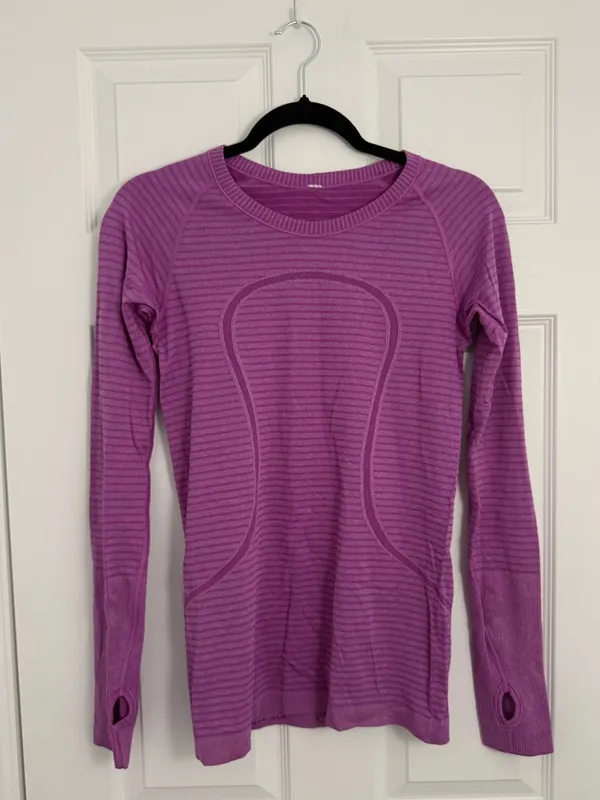 Lululemon Sz 6 Swiftly Tech Long Sleeve Crew Rugby Stripe Tonal Heathered Violet - Image 2