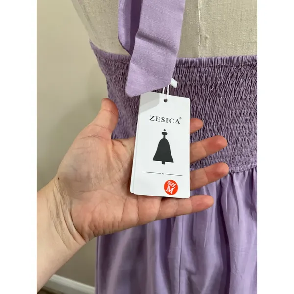 ZESICA Blue Halter‎ Midi Dress Pockets Smocked Back Cottagecore Size Medium - Image 9