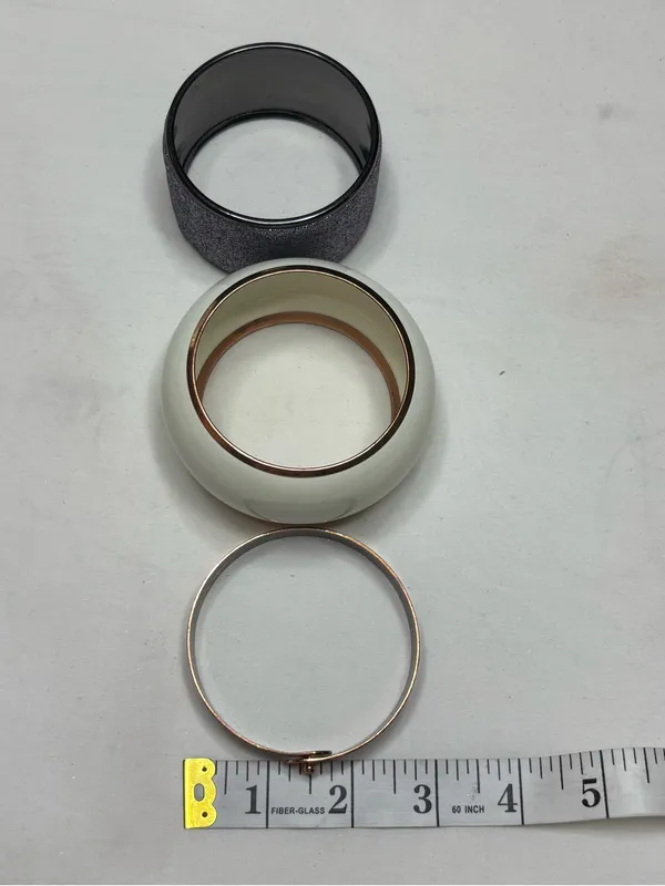 3 Pc Statement Bracelet Set Cream Acrylic Bangle Glitter Cuff Rose Gold Band Lot - Image 12