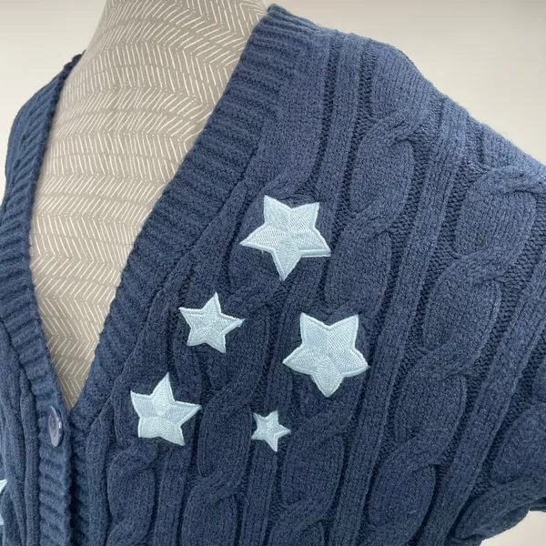 Taylor Swift Cardigan Midnights Album Navy Blue Stars Cozy Sweater Size M / L - Image 3
