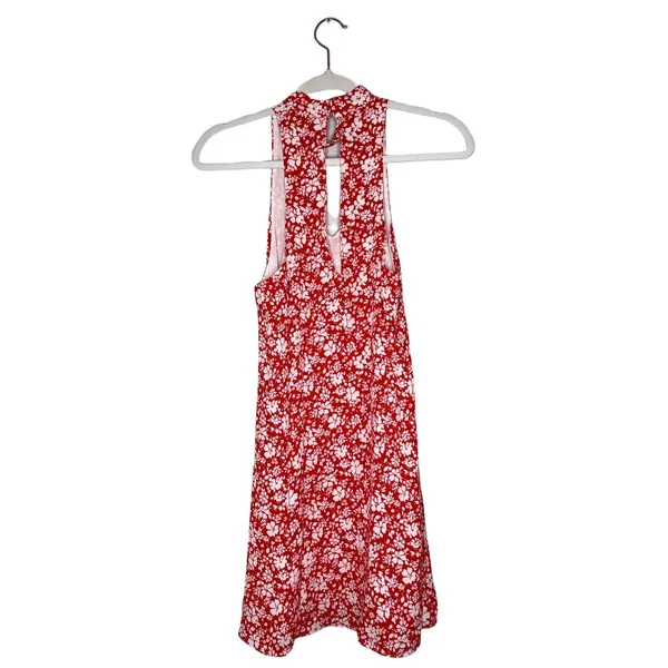 Lulu's Lean Close Floral Print Swing Dress Size XS Red Ivory White High Neck - Image 5