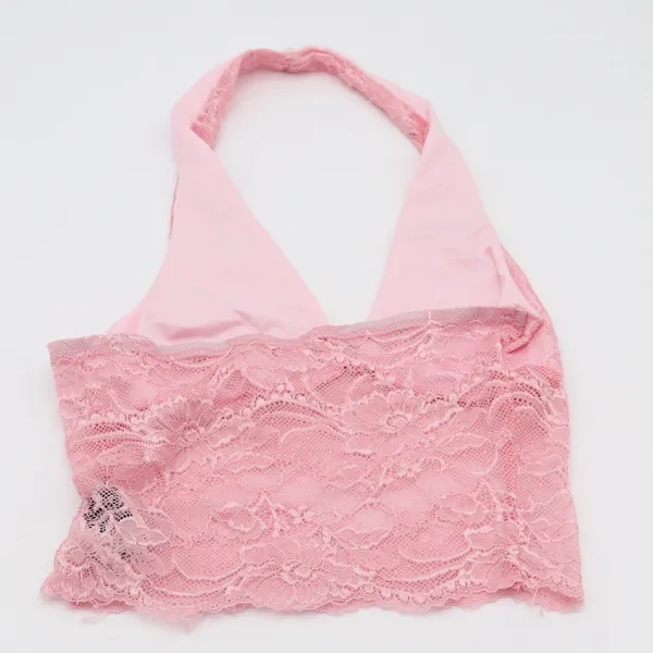 SHEIN Halter Top Womens XS Floral Lace Pink Bow Detail Cropped Excellent - Image 4