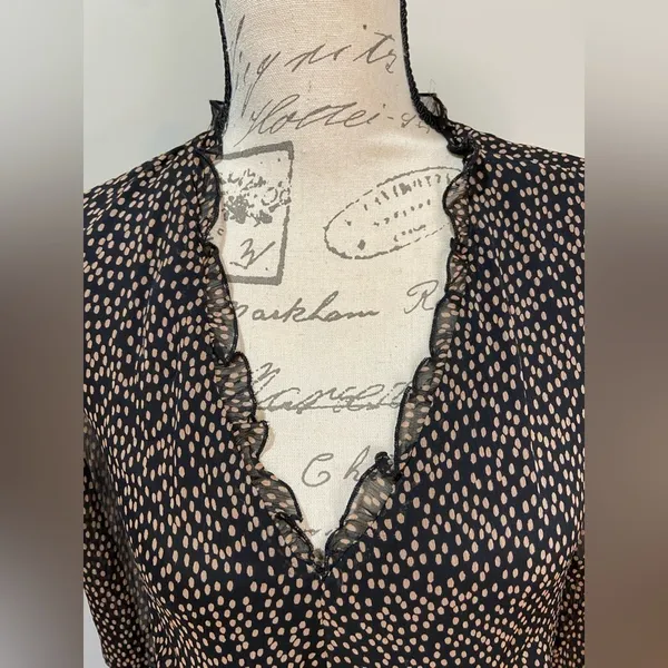 ZARA Polka Dot Sheer Long Sleeved Dress Black with tan dots‎ sz S - Image 3