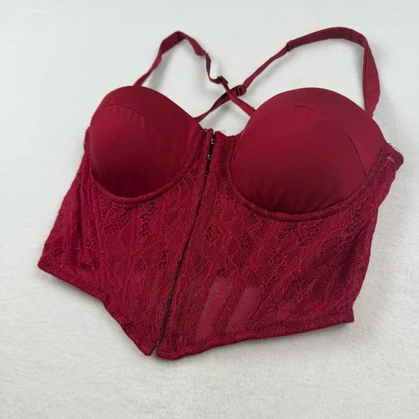 Windsor Lace‎ Corset Top Womens Small Burgundy Hook Eye Bustier Y2K - Image 2