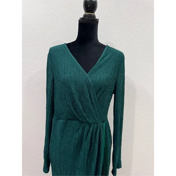 Women's Fringe Wrap Ruched V Neck Long Sleeve Solid Bodycon Party Maxi Dress siz - Image 4