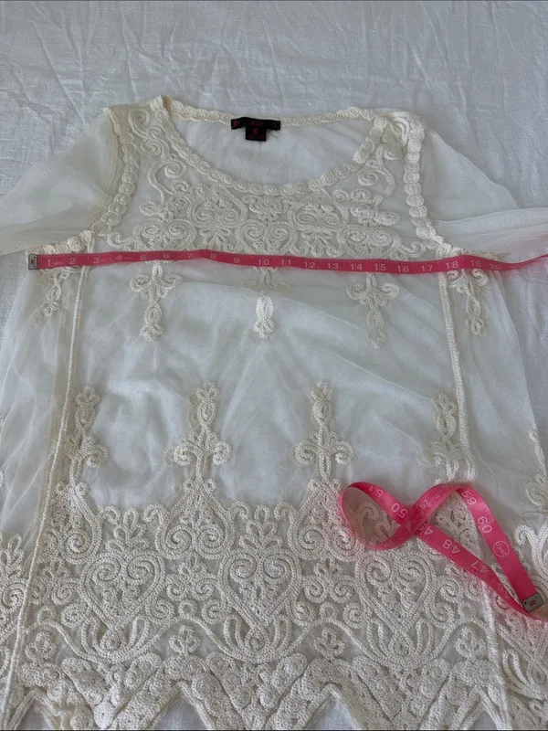 Rock & Roll Cowgirl Romantic Ivory Embroidered Lace Boho Tunic Western Top S - Image 13