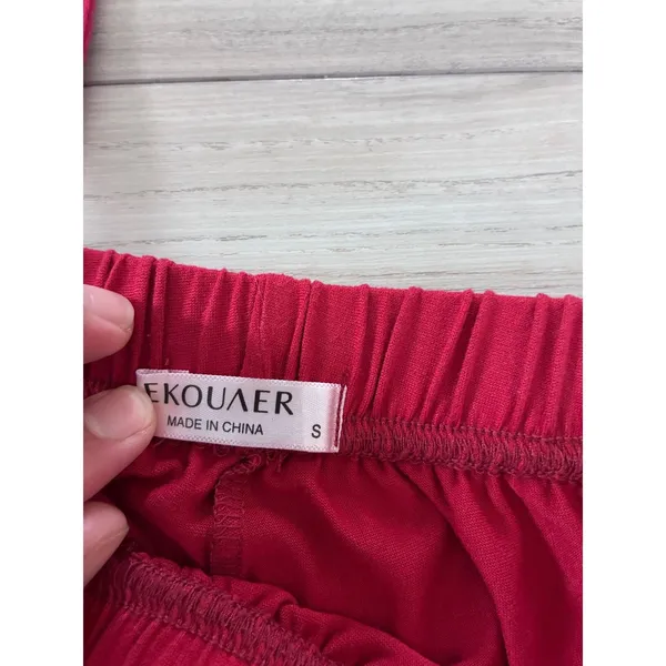 Ekouaer Womens Pajama Set Red Long Sleeve Top and Jogger Pants Lounge Set Size S - Image 3
