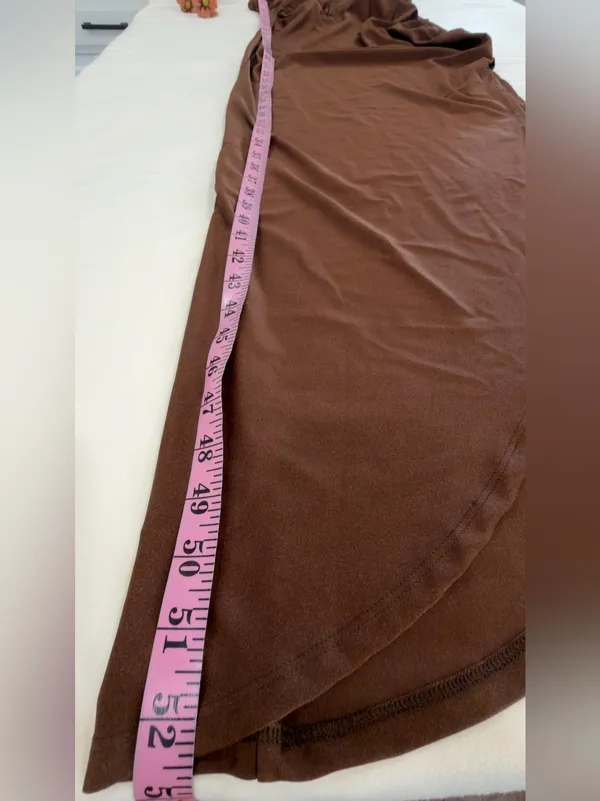 SHEIN Brown Ruched Maxi Dress with Gold Chain Straps - Image 6