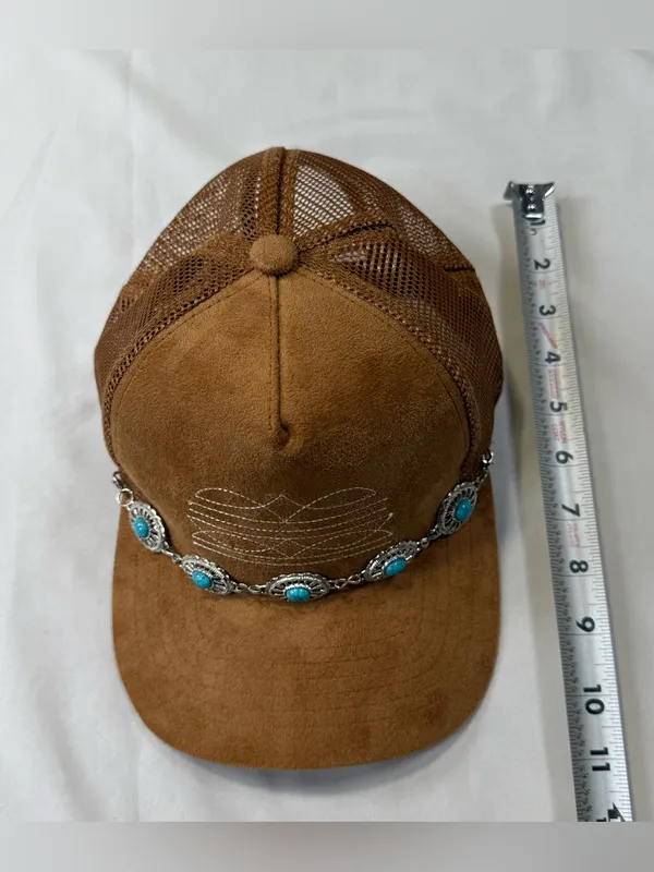 Brown Suede-Look Women’s Baseball Cap with Turquoise Concho Chain - Image 5