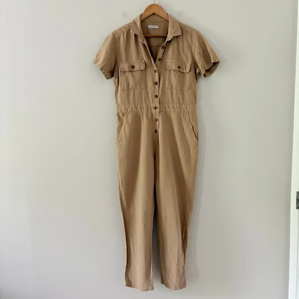 Outerknown S.E.A. Jumpsuit Coverall organic cotton linen blend tan Medium - Image 2
