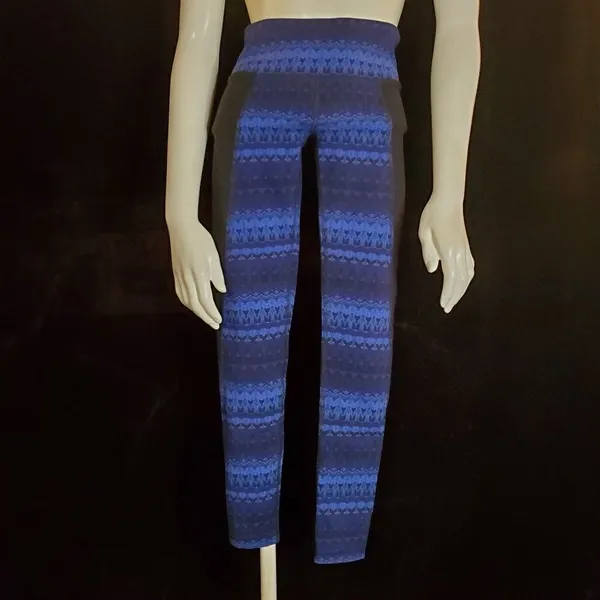Alo Yoga Airbrush Capri Artic Royalty Blue & Black Leggings (S) - Image 4