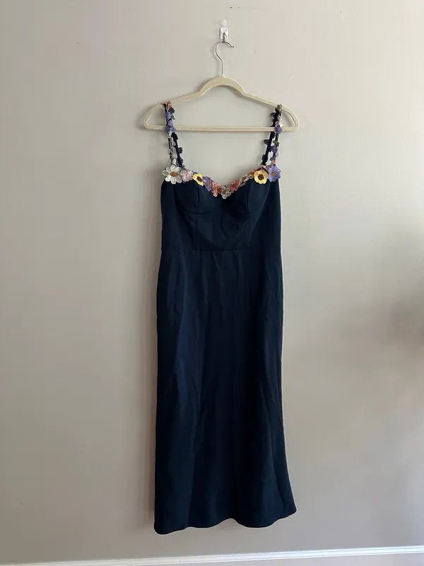 Azazie JALISE NAVY AND MULTI FLORAL NECKLINE MAXI DRESS - Image 8