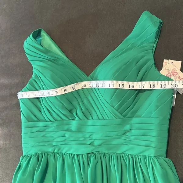 Women’s Green Chiffon V-Neck Short Formal Party Dress Zip Up Back Size L NWT - Image 10