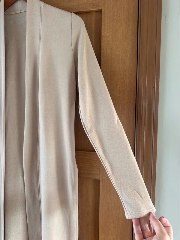 Beyond Yoga High Slits Fleece Long Duster Cardigan Sweater Beige Women’s XS - Image 4