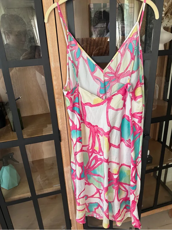 Natori Taisho Print Satin Slip Dress nightgown vneck midi floral - Image 7