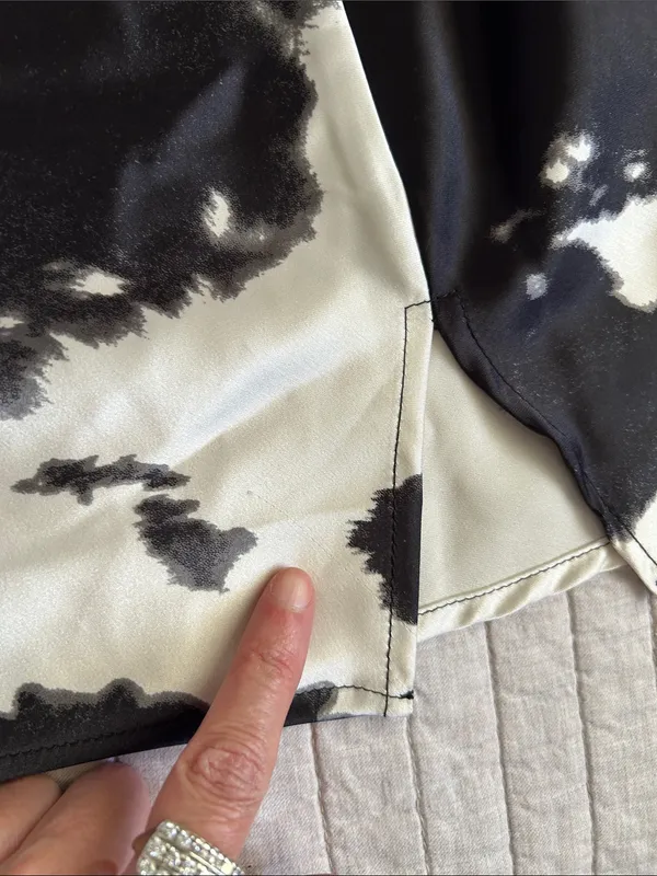 Renee c. USA champagne, black satin western cow print mini skirt L - Image 10