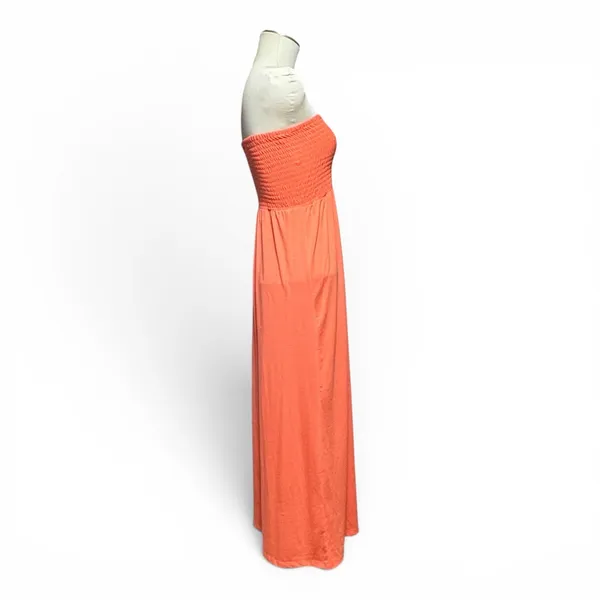 Papaya Strapless Shirred Stretch Maxi Dress Coral Pink Medium - Image 5