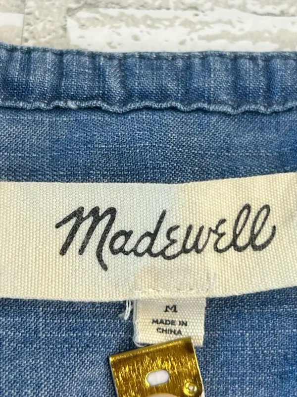 Madewell Blue Denim Wrap Peplum Blouse Size Medium Cottage Core - Image 4
