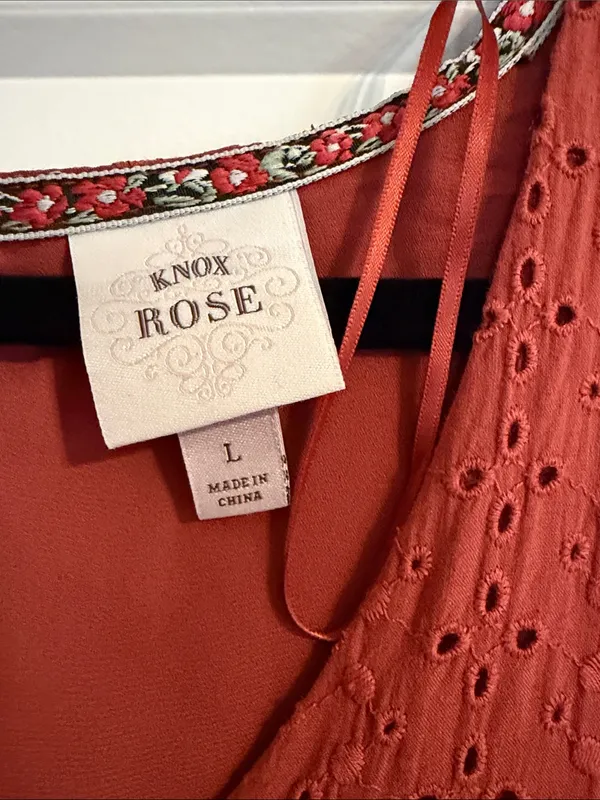 Knox Rose Rust Orange Eyelet V-Neck Swing Dress - Image 2