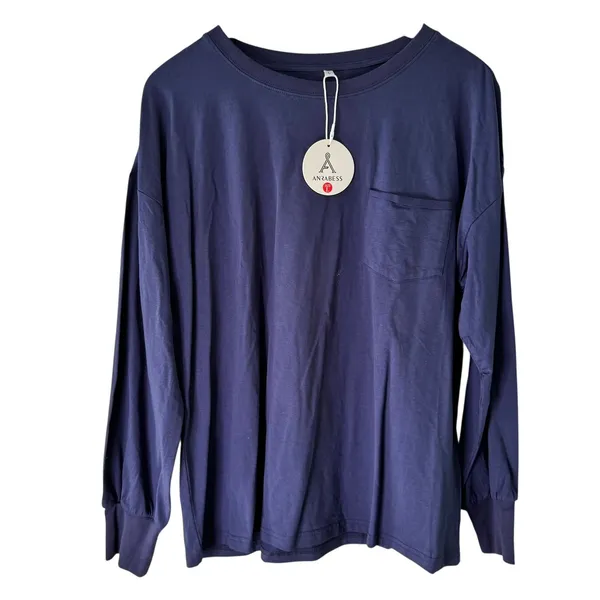 ANRABESS Women's Long Sleeve Pocket‎ Top, Relaxed Fit, Navy Blue, Size L - Image 11